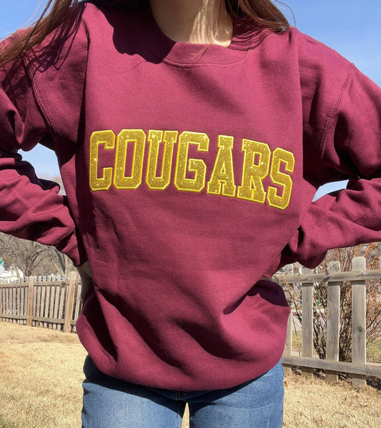 Cougars Glitter & Embroidered Crewneck