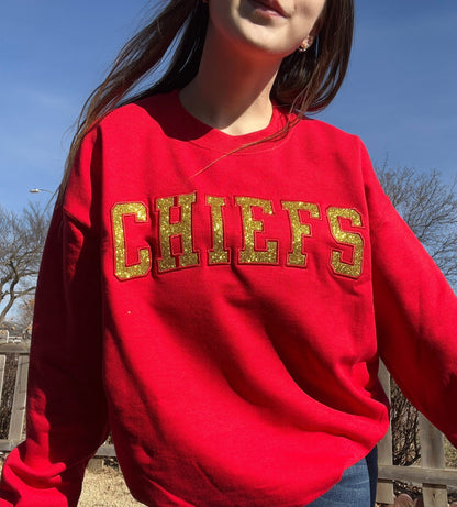 Chiefs Glitter & Embroidered Crewneck
