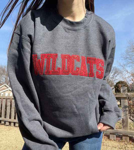 Wildcats Glitter & Embroidered Crewneck