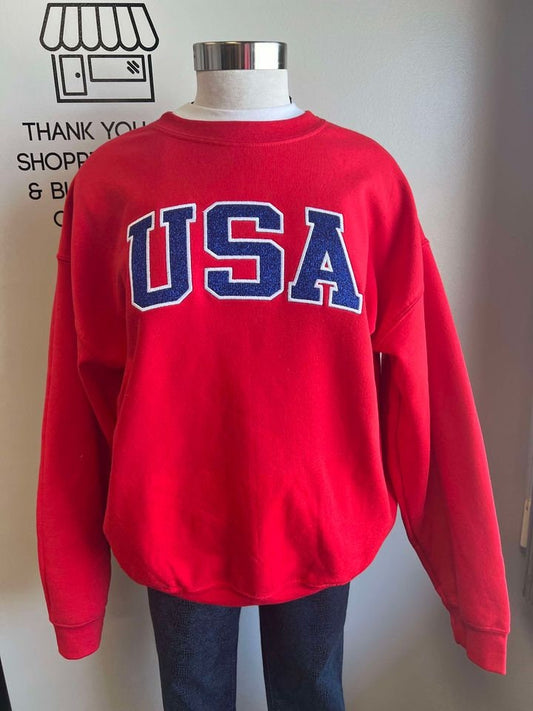USA Glitter & Embroidered Crewneck