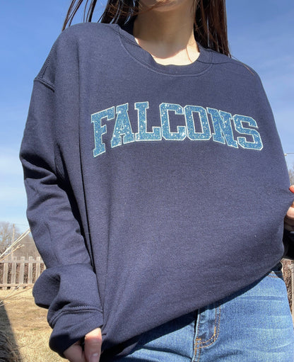 Falcons Glitter & Embroidered Crewneck