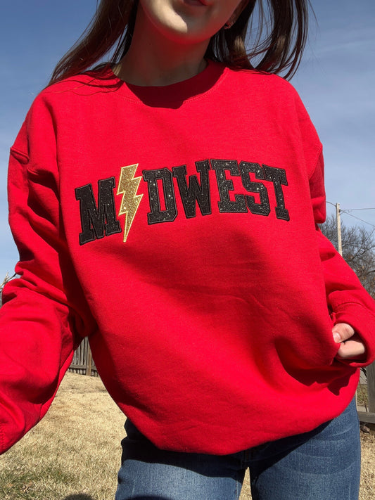 Midwest Glitter & Embroided Crewneck