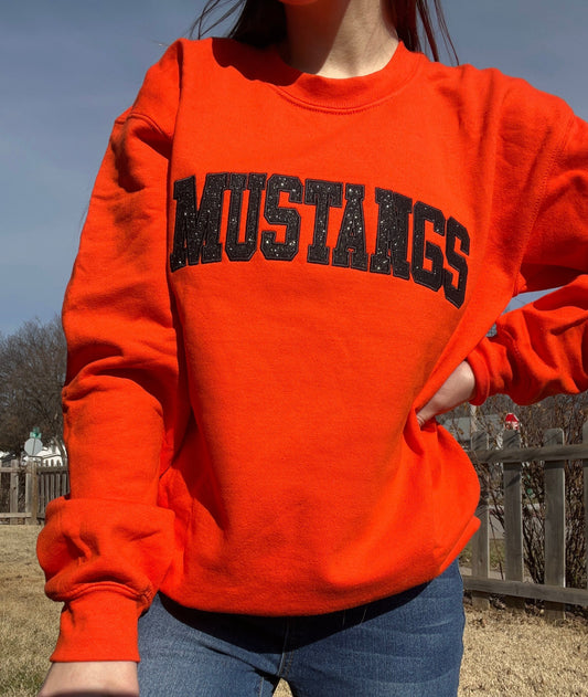 Mustangs Glitter & Embroidered Crewneck
