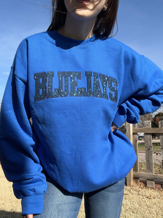 Blue Jays Glitter & Embroidered Crewneck